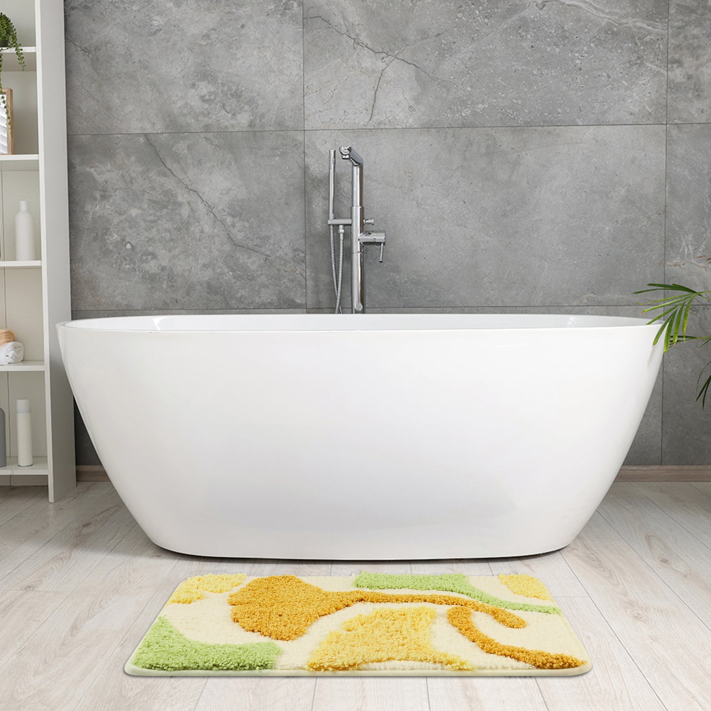 Soft Bath Rugs, Non-Slip Bathroom Rug Botanical Pattern Water Absorbent Thick Shaggy Bath Mats