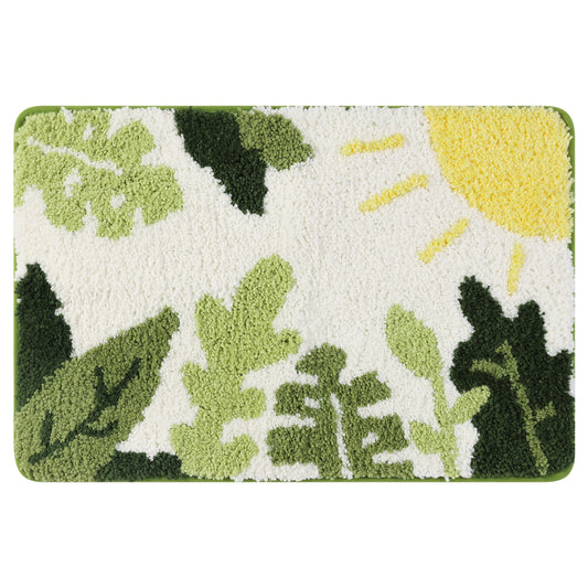 Soft Bath Rugs, Non-Slip Bathroom Rug Botanical Pattern Water Absorbent Thick Shaggy Bath Mats