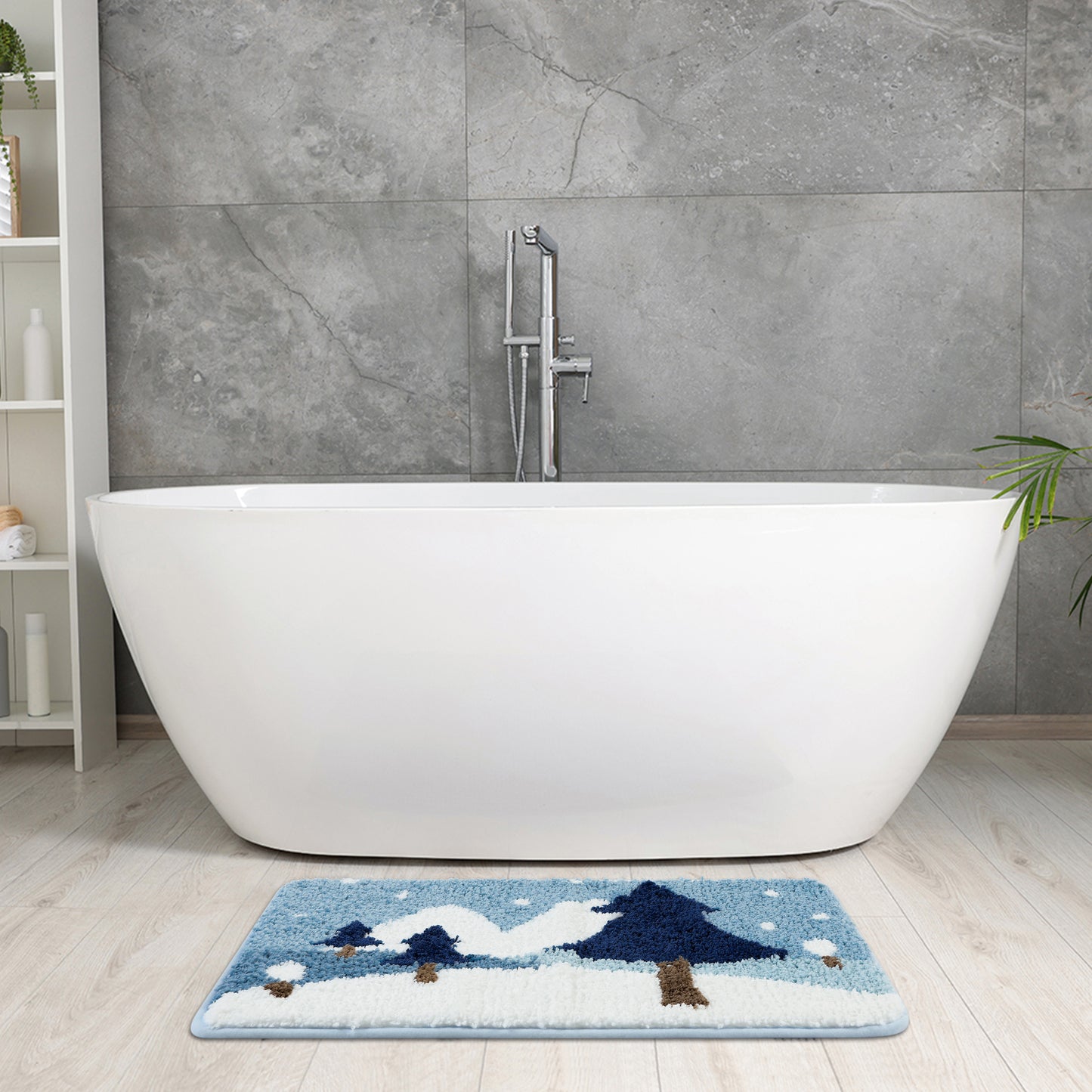 Soft Bath Rugs, Non-Slip Bathroom Rug Botanical Pattern Water Absorbent Thick Shaggy Bath Mats