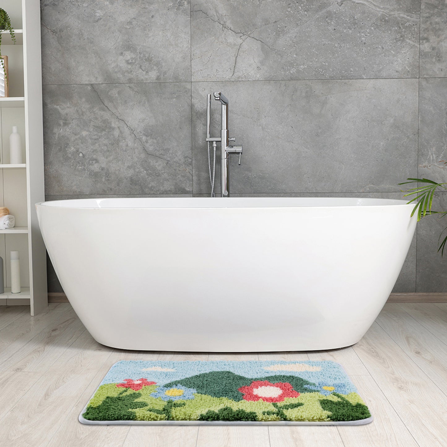 Soft Bath Rugs, Non-Slip Bathroom Rug Botanical Pattern Water Absorbent Thick Shaggy Bath Mats