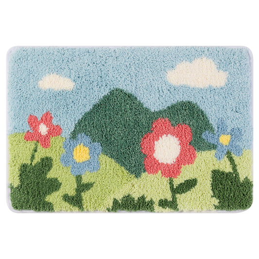 Soft Bath Rugs, Non-Slip Bathroom Rug Botanical Pattern Water Absorbent Thick Shaggy Bath Mats