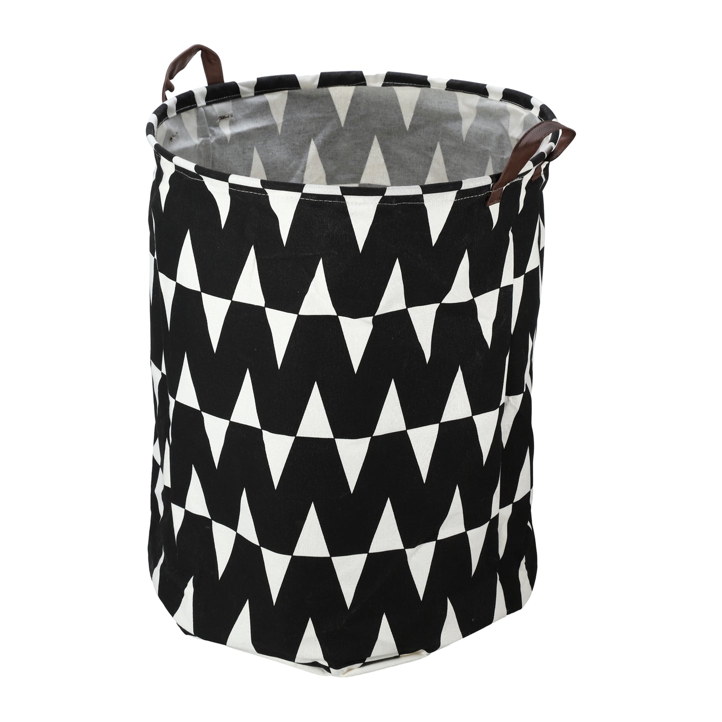 Foldable Cylindrical Laundry Basket for Laundry Room 19.69"x15.75" 60L Black White Triangle