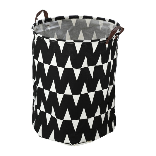 Foldable Cylindrical Laundry Basket for Laundry Room 19.69"x15.75" 60L Black White Triangle