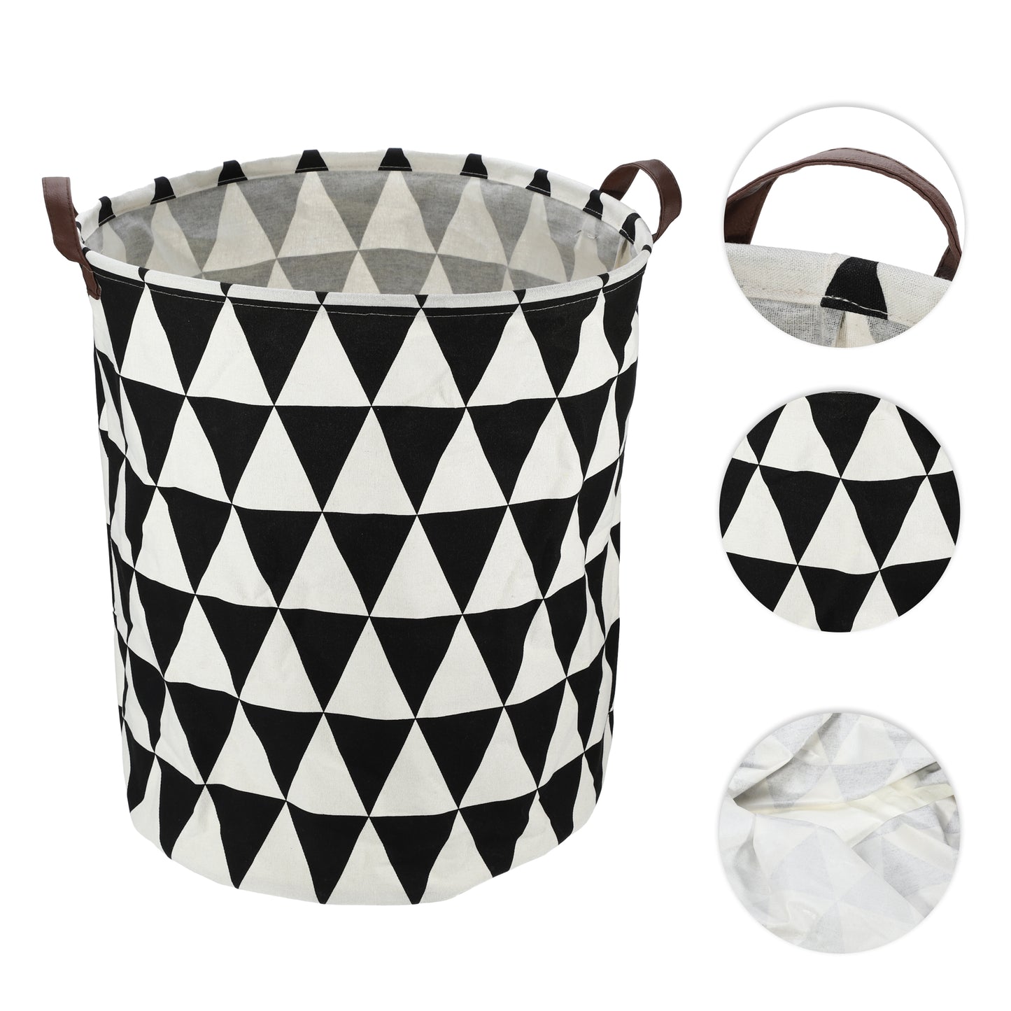 Foldable Cylindrical Laundry Basket for Laundry Room 19.69"x15.75" 60L Black White Triangle