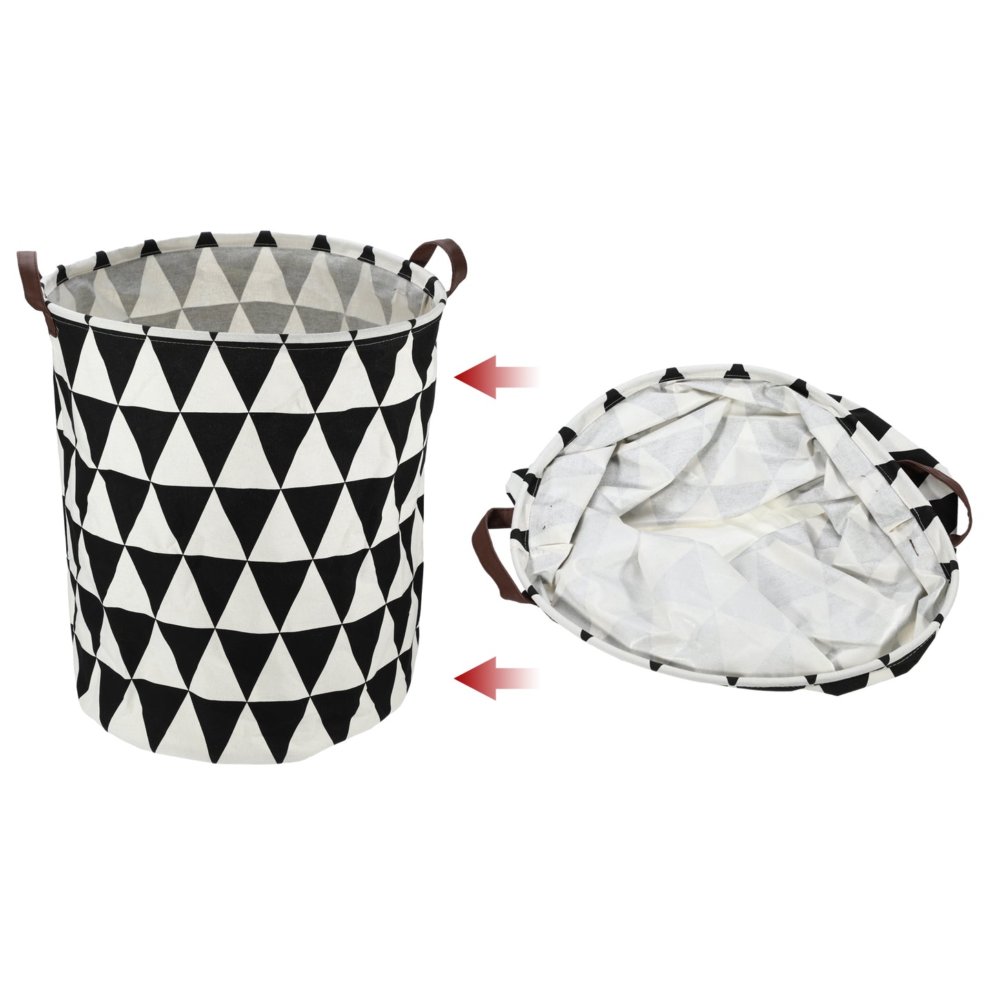 Foldable Cylindrical Laundry Basket for Laundry Room 19.69"x15.75" 60L Black White Triangle