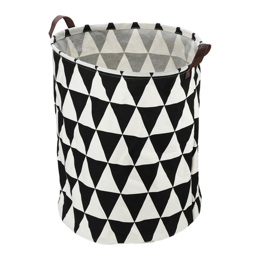 Foldable Cylindrical Laundry Basket for Laundry Room 19.69"x15.75" 60L Black White Triangle