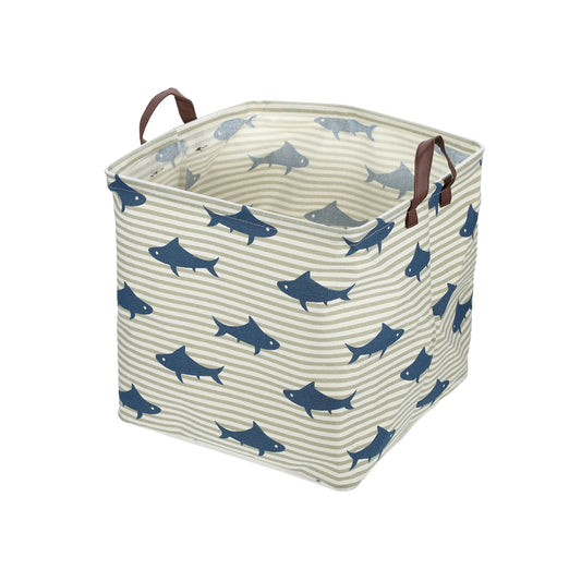 Foldable Square Laundry Basket for Laundry Room 12.60"x12.60"x12.60" 30L Blue Sharks