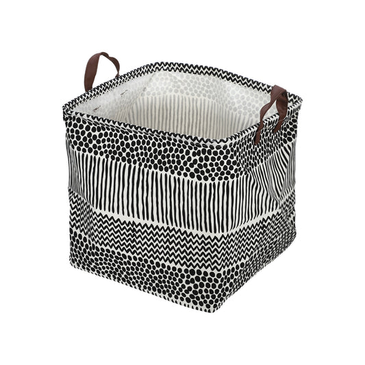 Foldable Square Laundry Basket for Laundry Room 12.60"x12.60"x12.60" 30L Black White