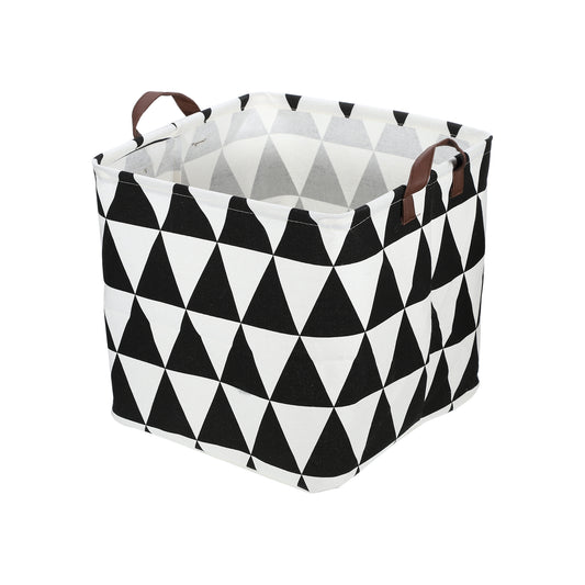 Foldable Square Laundry Basket for Laundry Room 12.60"x12.60"x12.60" 30L Black White Triangle