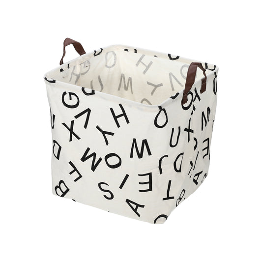 Foldable Square Laundry Basket for Laundry Room 12.60"x12.60"x12.60" 30L Black White Letter
