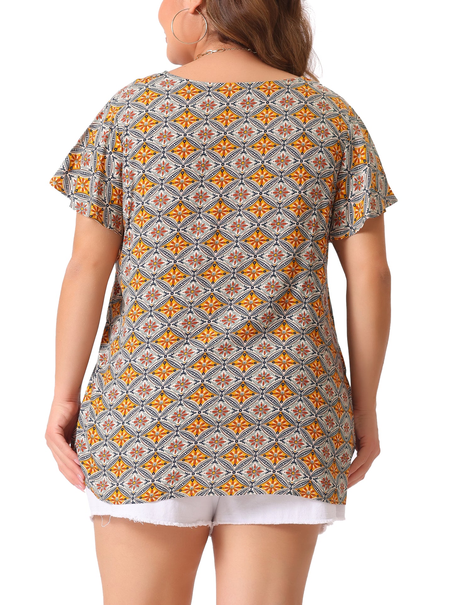 Women Plus Size Top Summer Short Sleeve V Neck Stripe Print Casual Blouse