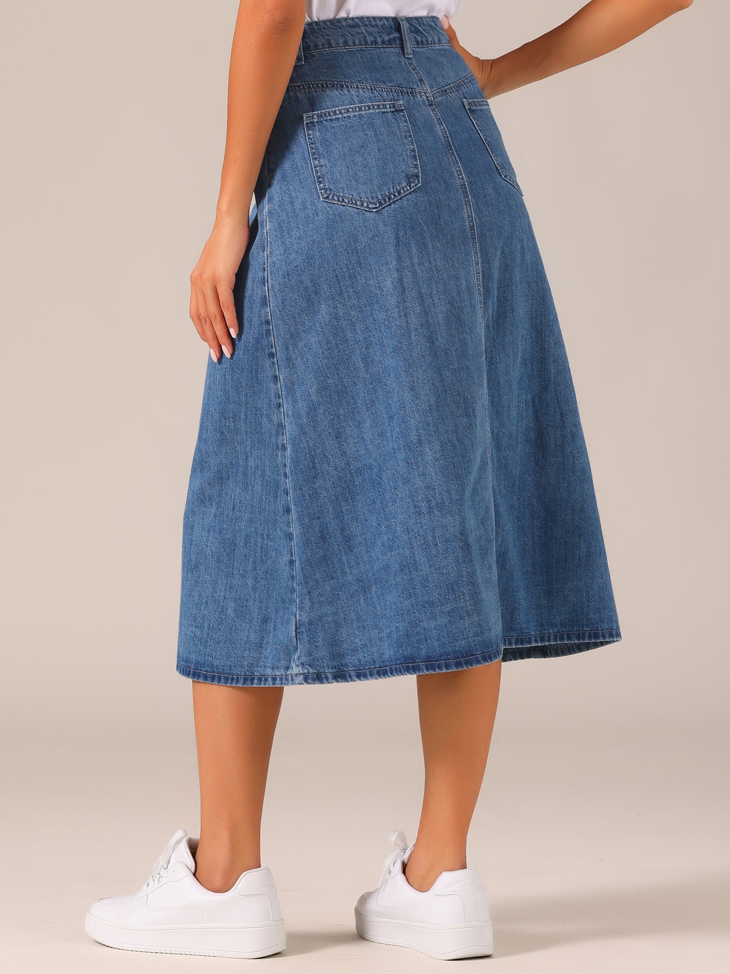 Falda vaquera larga de cintura alta con bolsillo y solapa para mujer