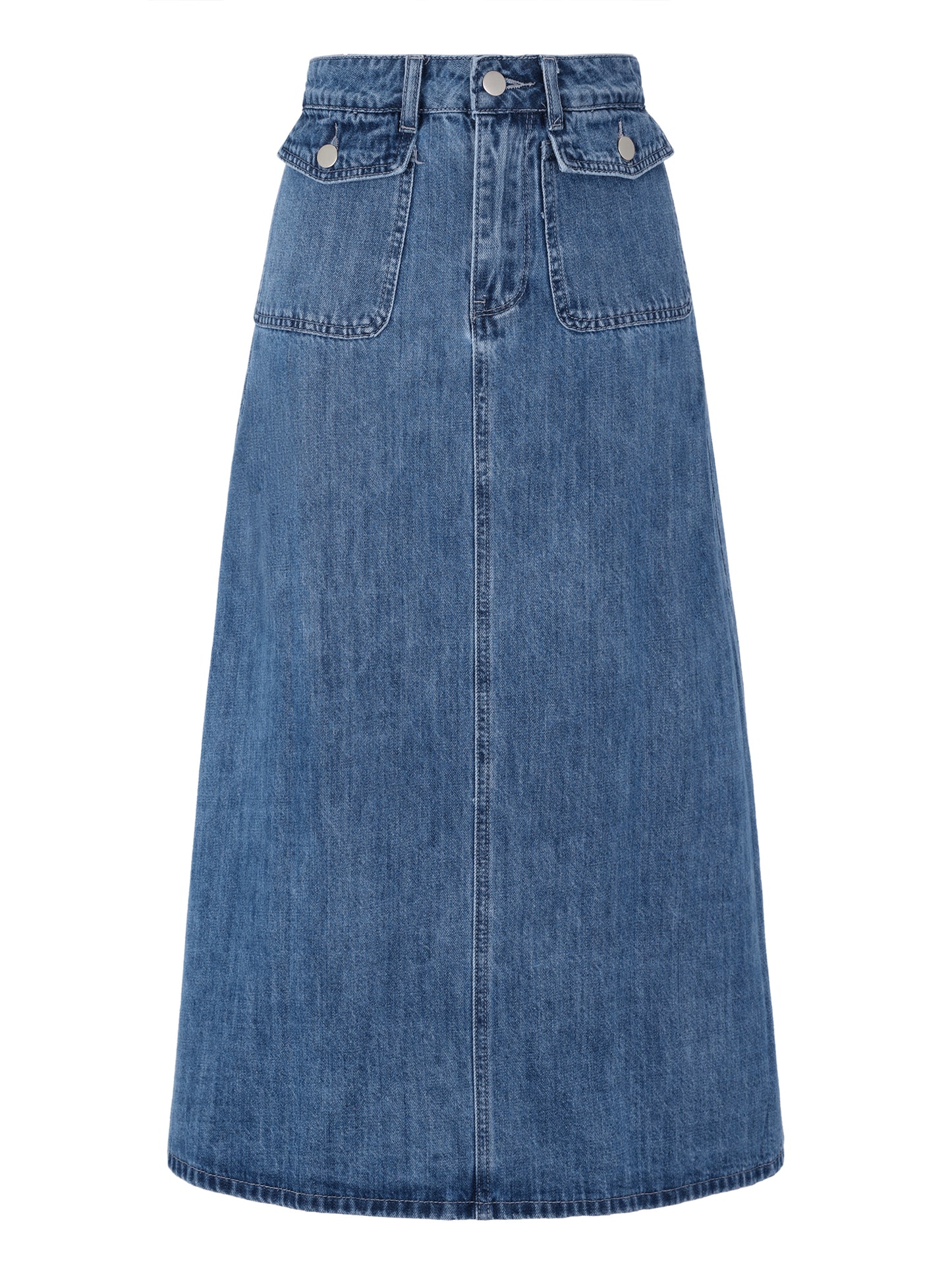 Falda vaquera larga de cintura alta con bolsillo y solapa para mujer