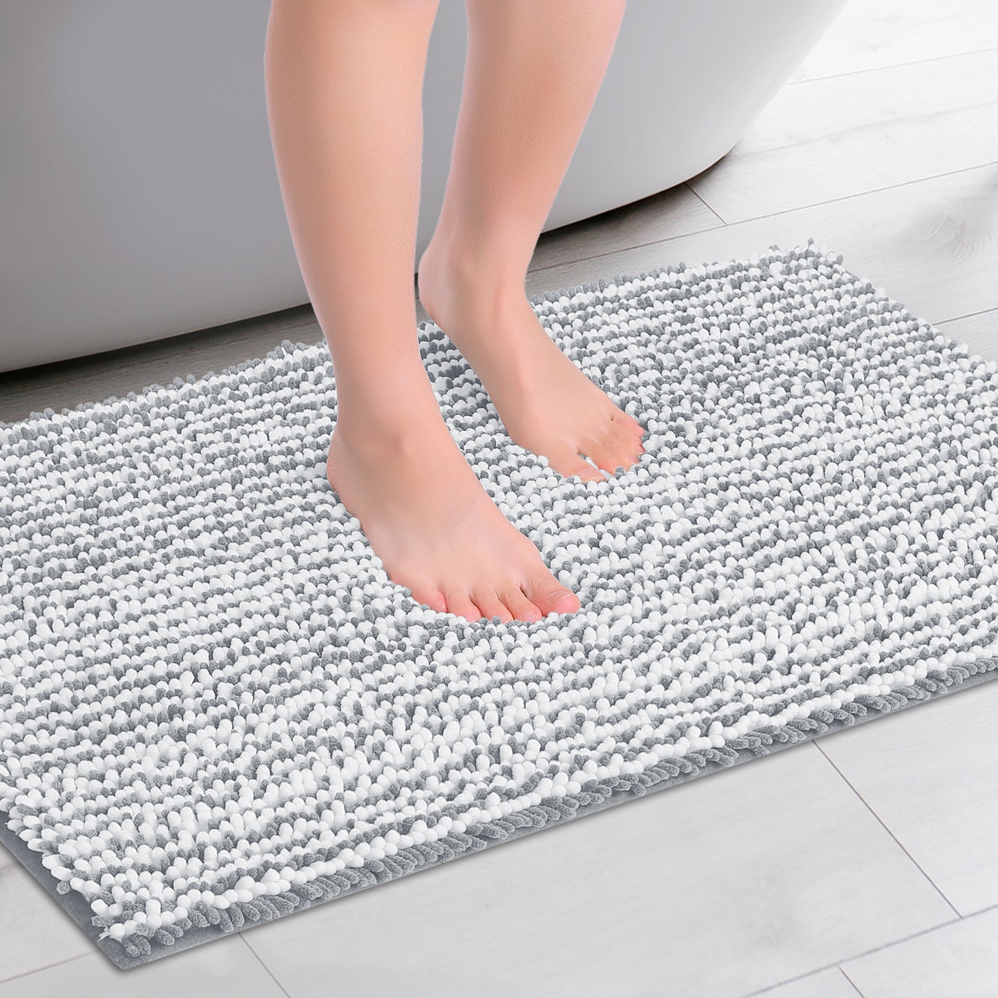 Chenille Striped Bathroom Rugs, Extra Thick and Absorbent Non-Slip Soft Plush Shaggy Bath Mats