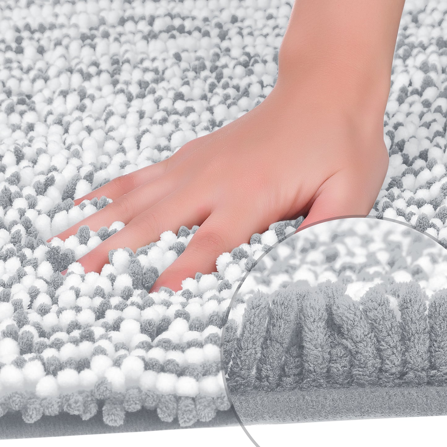 Chenille Striped Bathroom Rugs, Extra Thick and Absorbent Non-Slip Soft Plush Shaggy Bath Mats
