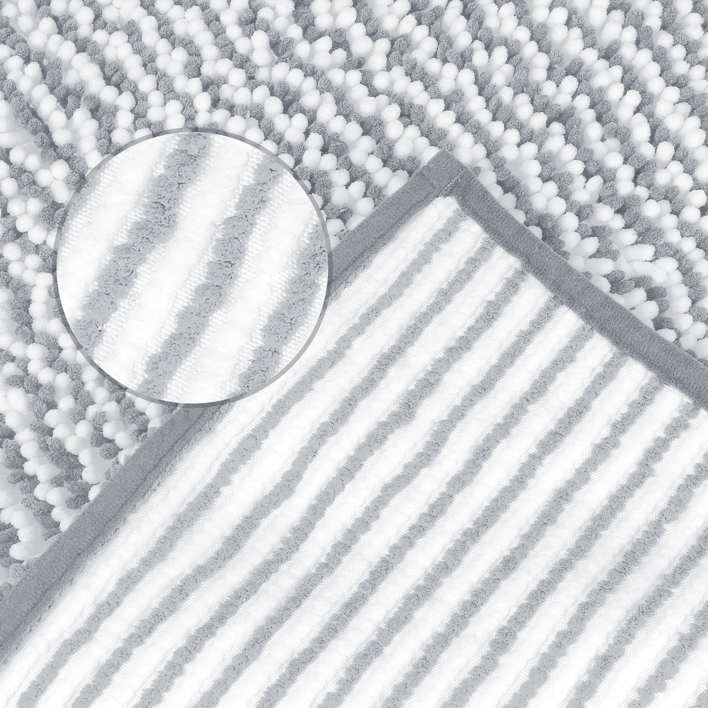 Chenille Striped Bathroom Rugs, Extra Thick and Absorbent Non-Slip Soft Plush Shaggy Bath Mats