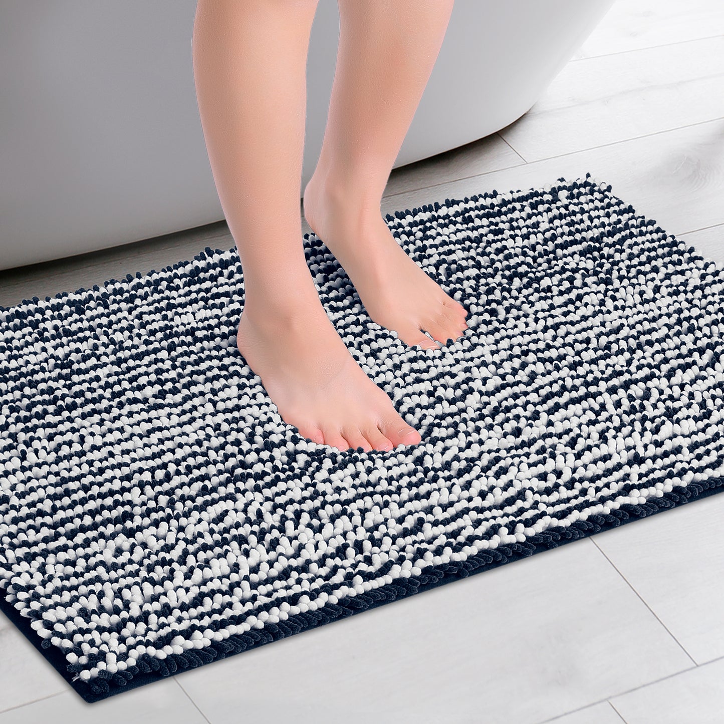 Chenille Striped Bathroom Rugs, Extra Thick and Absorbent Non-Slip Soft Plush Shaggy Bath Mats