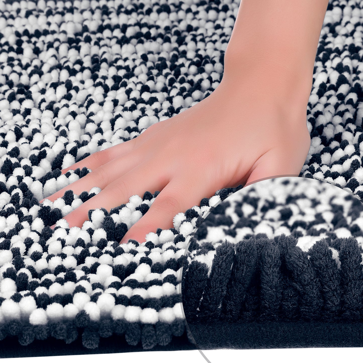 Chenille Striped Bathroom Rugs, Extra Thick and Absorbent Non-Slip Soft Plush Shaggy Bath Mats
