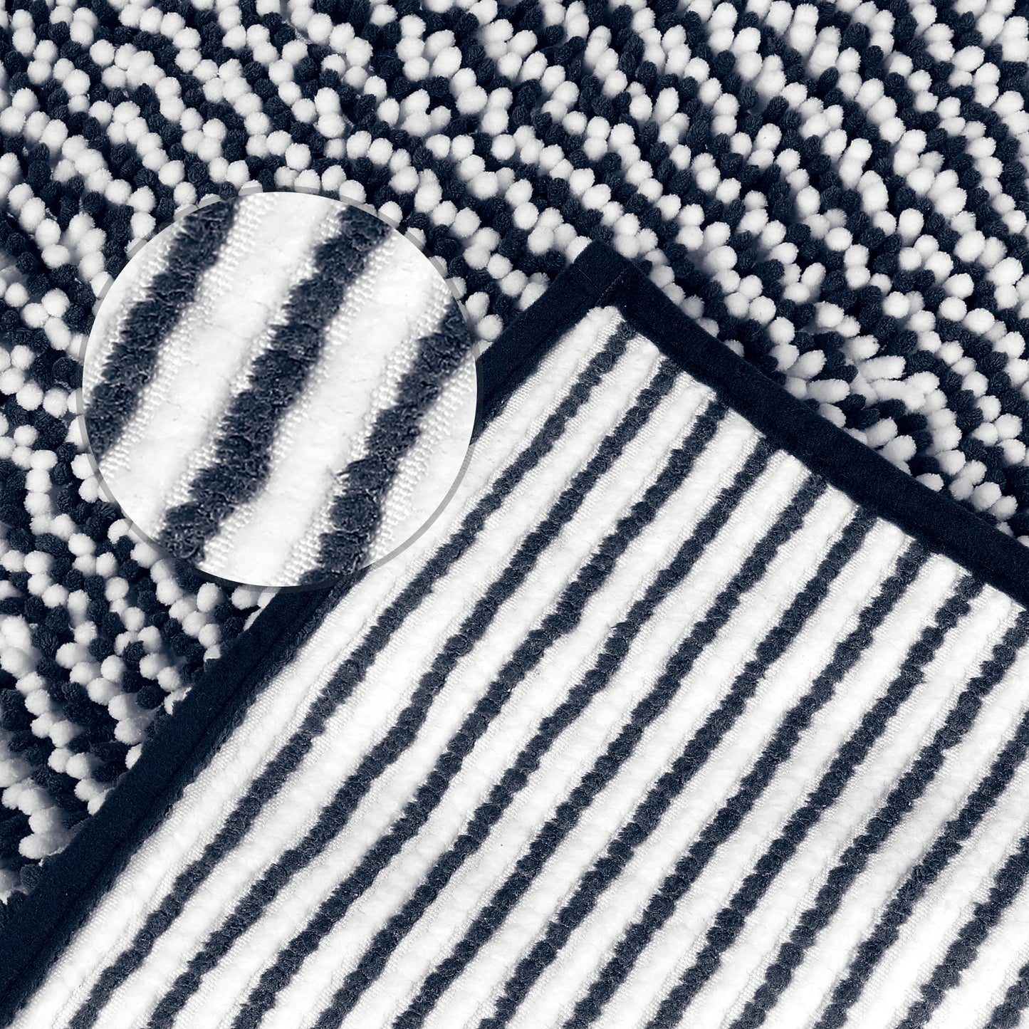 Chenille Striped Bathroom Rugs, Extra Thick and Absorbent Non-Slip Soft Plush Shaggy Bath Mats