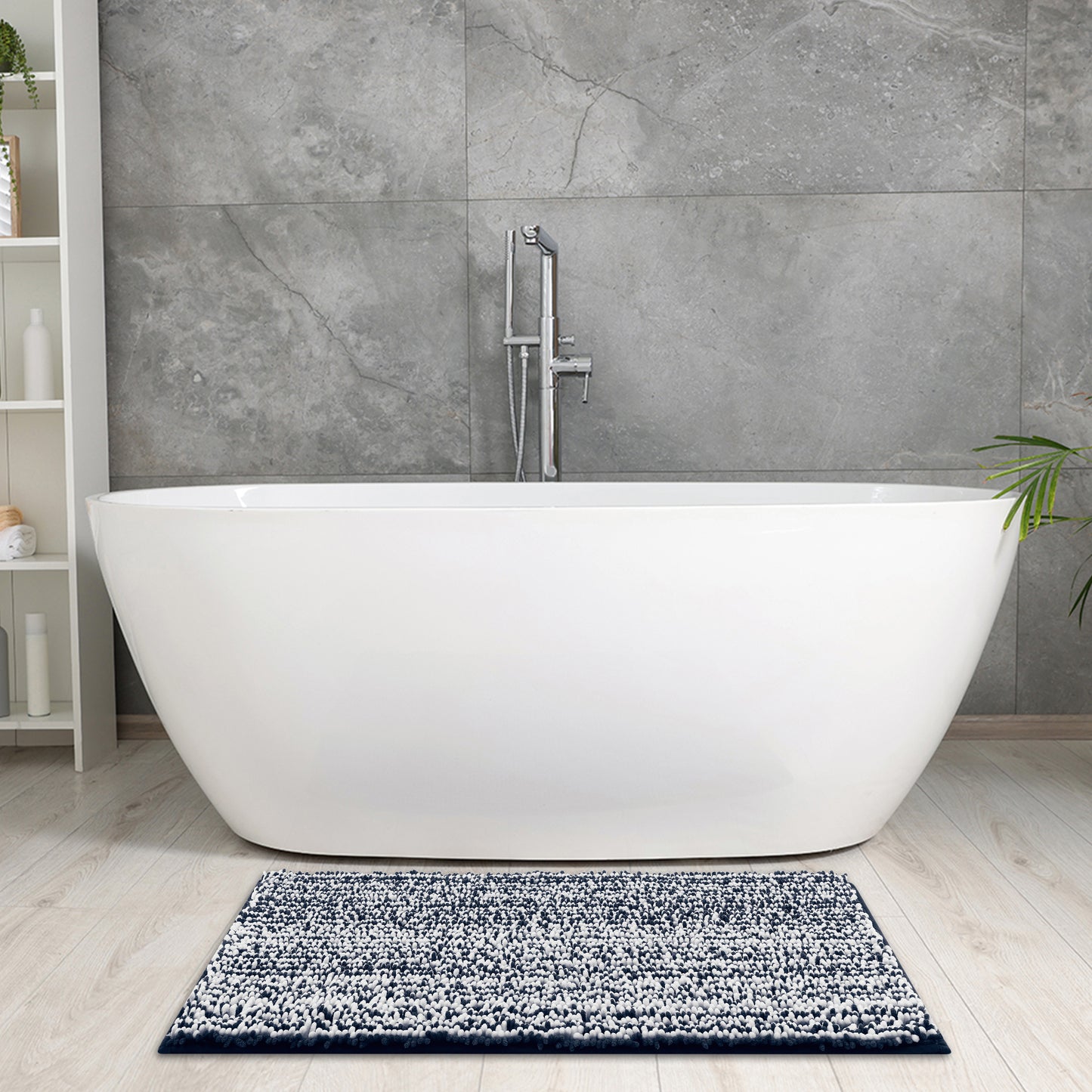 Chenille Striped Bathroom Rugs, Extra Thick and Absorbent Non-Slip Soft Plush Shaggy Bath Mats