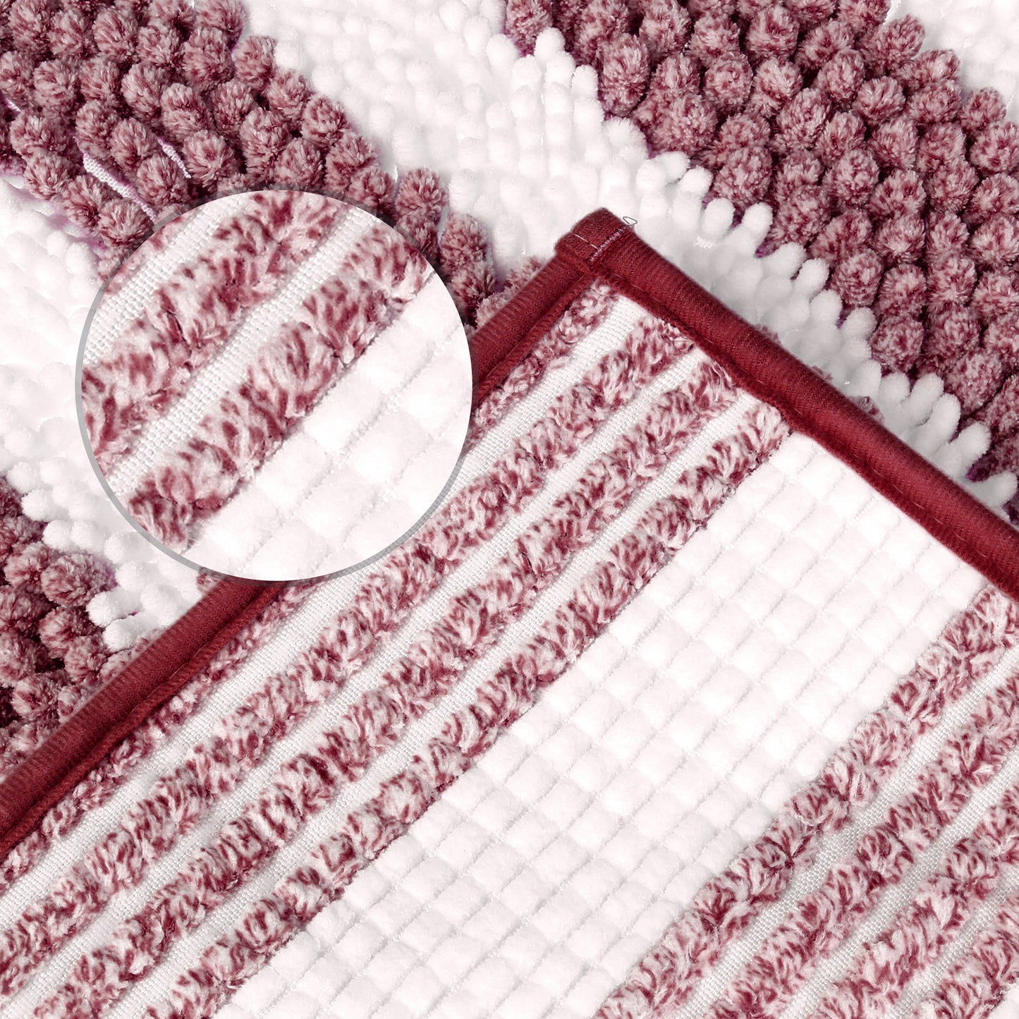 Striped Absorbent Chenille Bath Rugs, Non-Slip Plush Carpet, Machine Washable Bath Mats