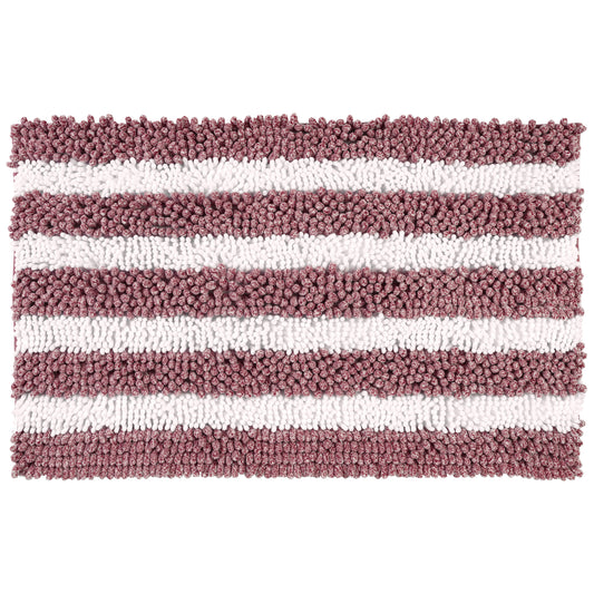Striped Absorbent Chenille Bath Rugs, Non-Slip Plush Carpet, Machine Washable Bath Mats