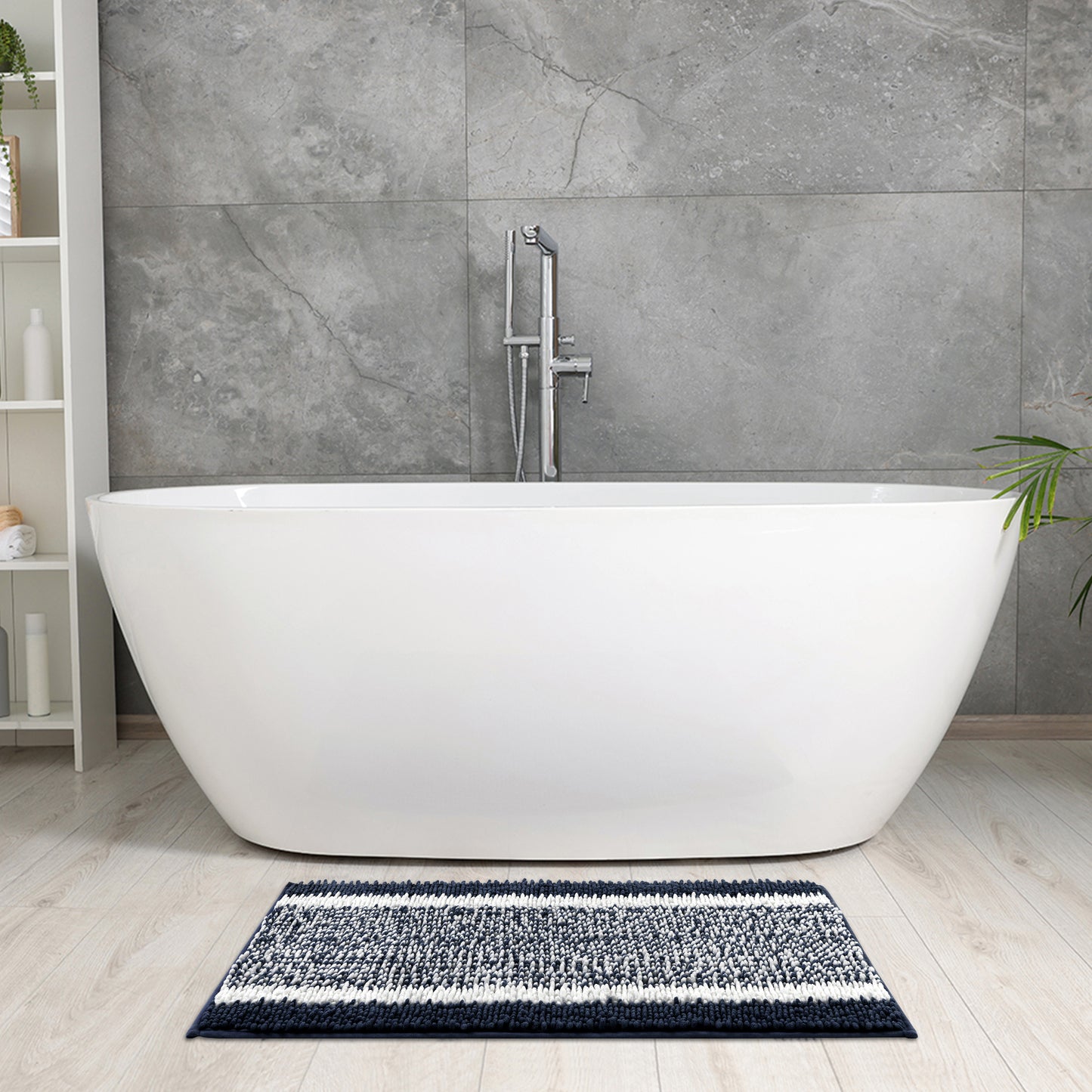 Chenille Striped Bathroom Rug Mat, Non-Slip Soft Plush Shaggy Bath Carpet, Machine Washable