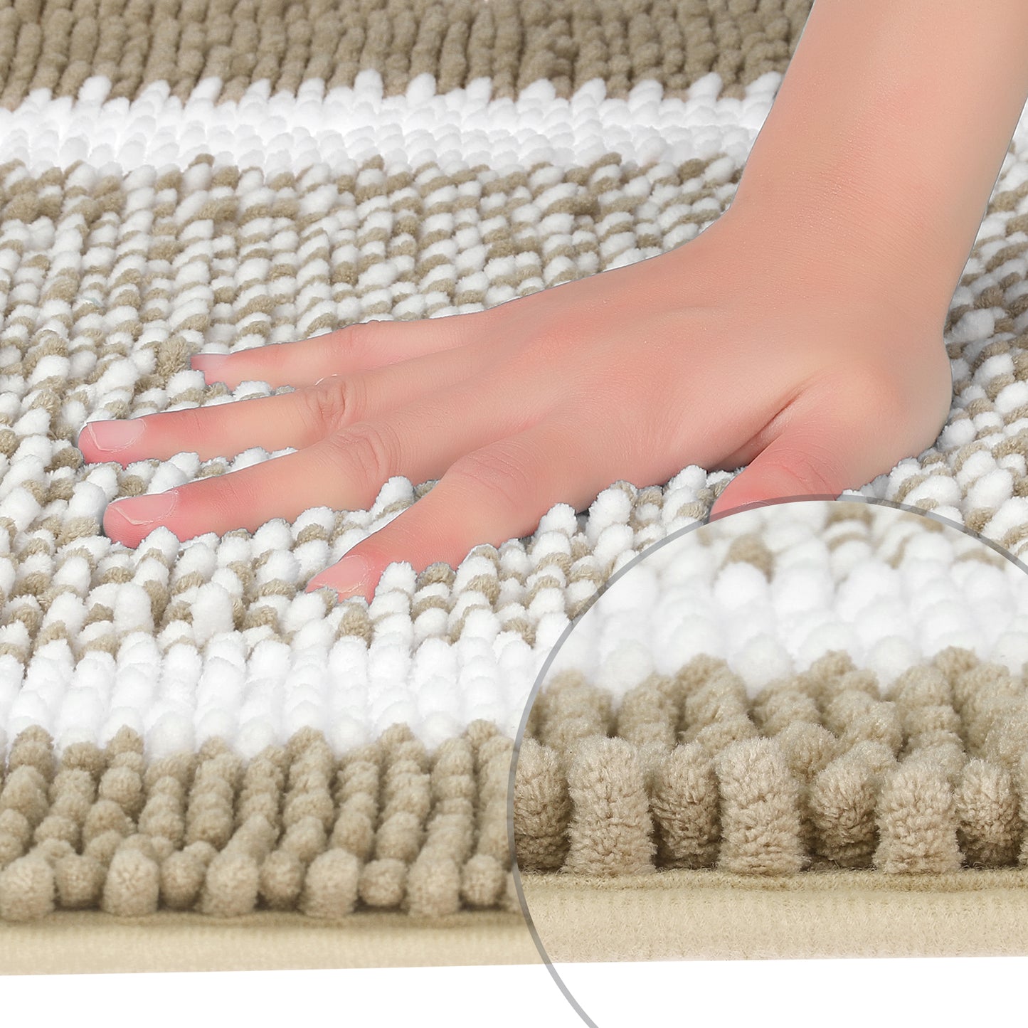 Chenille Striped Bathroom Rug Mat, Non-Slip Soft Plush Shaggy Bath Carpet, Machine Washable