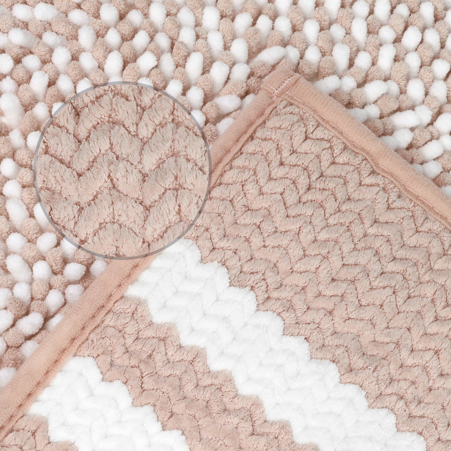 Striped Chenille Bathroom Rug with Edges, Non-Slip Bathroom Floor Mat, Machine Washable