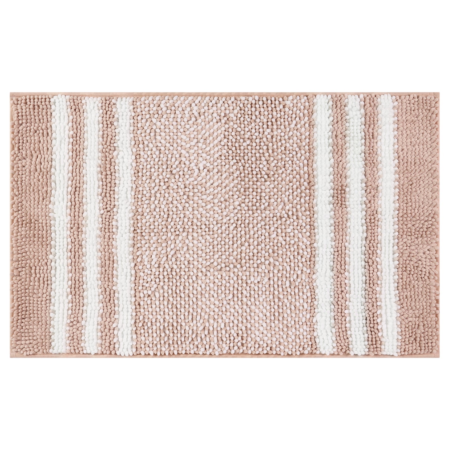 Striped Chenille Bathroom Rug with Edges, Non-Slip Bathroom Floor Mat, Machine Washable