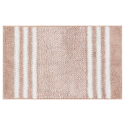 Striped Chenille Bathroom Rug with Edges, Non-Slip Bathroom Floor Mat, Machine Washable