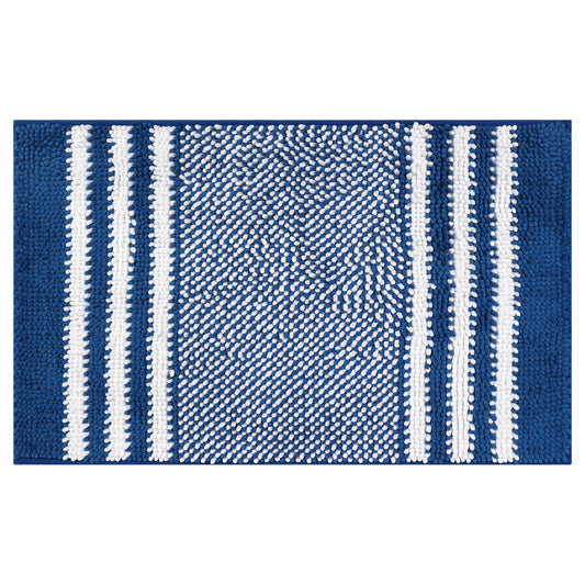 Striped Chenille Bathroom Rug with Edges, Non-Slip Bathroom Floor Mat, Machine Washable