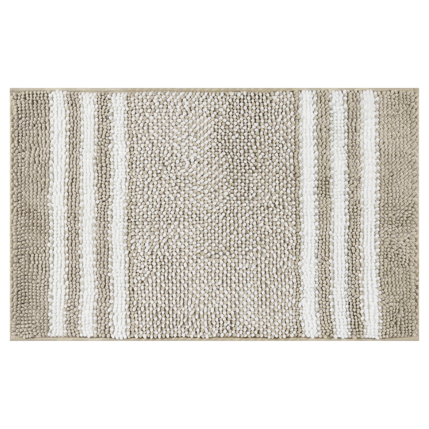 Striped Chenille Bathroom Rug with Edges, Non-Slip Bathroom Floor Mat, Machine Washable