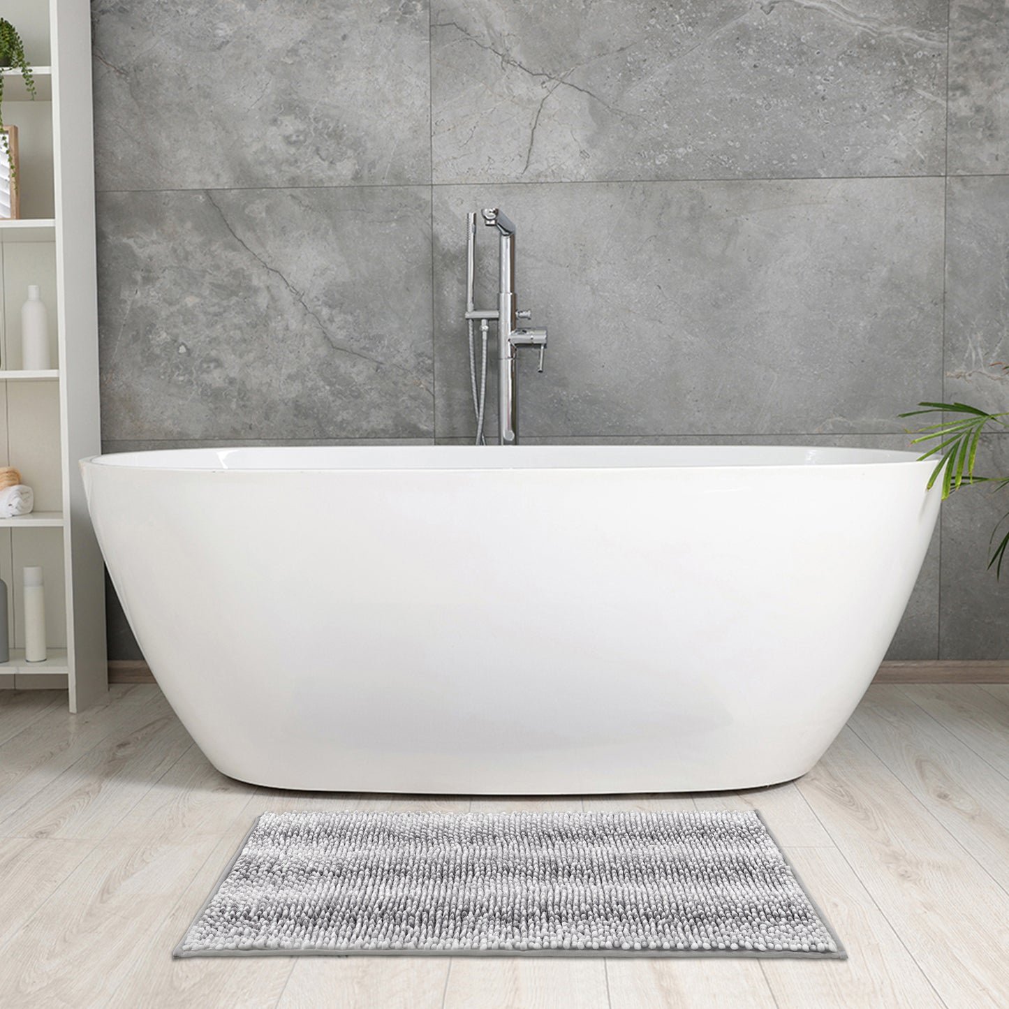 Chenille Bathroom Rug, Soft and Absorbent Non-Slip Striped Rug Luxury Plush Shaggy Bath Mats