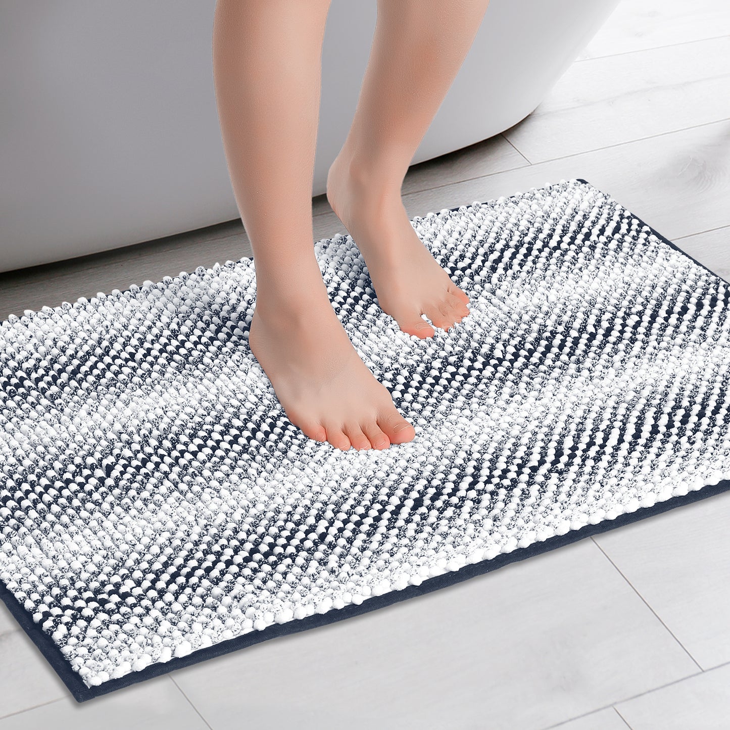 Chenille Bathroom Rug, Soft and Absorbent Non-Slip Striped Rug Luxury Plush Shaggy Bath Mats