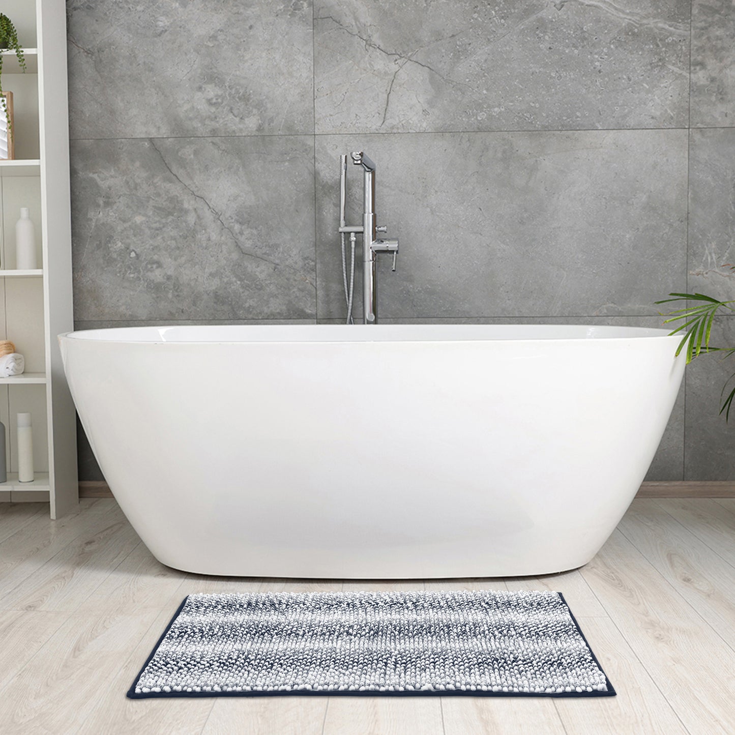Chenille Bathroom Rug, Soft and Absorbent Non-Slip Striped Rug Luxury Plush Shaggy Bath Mats