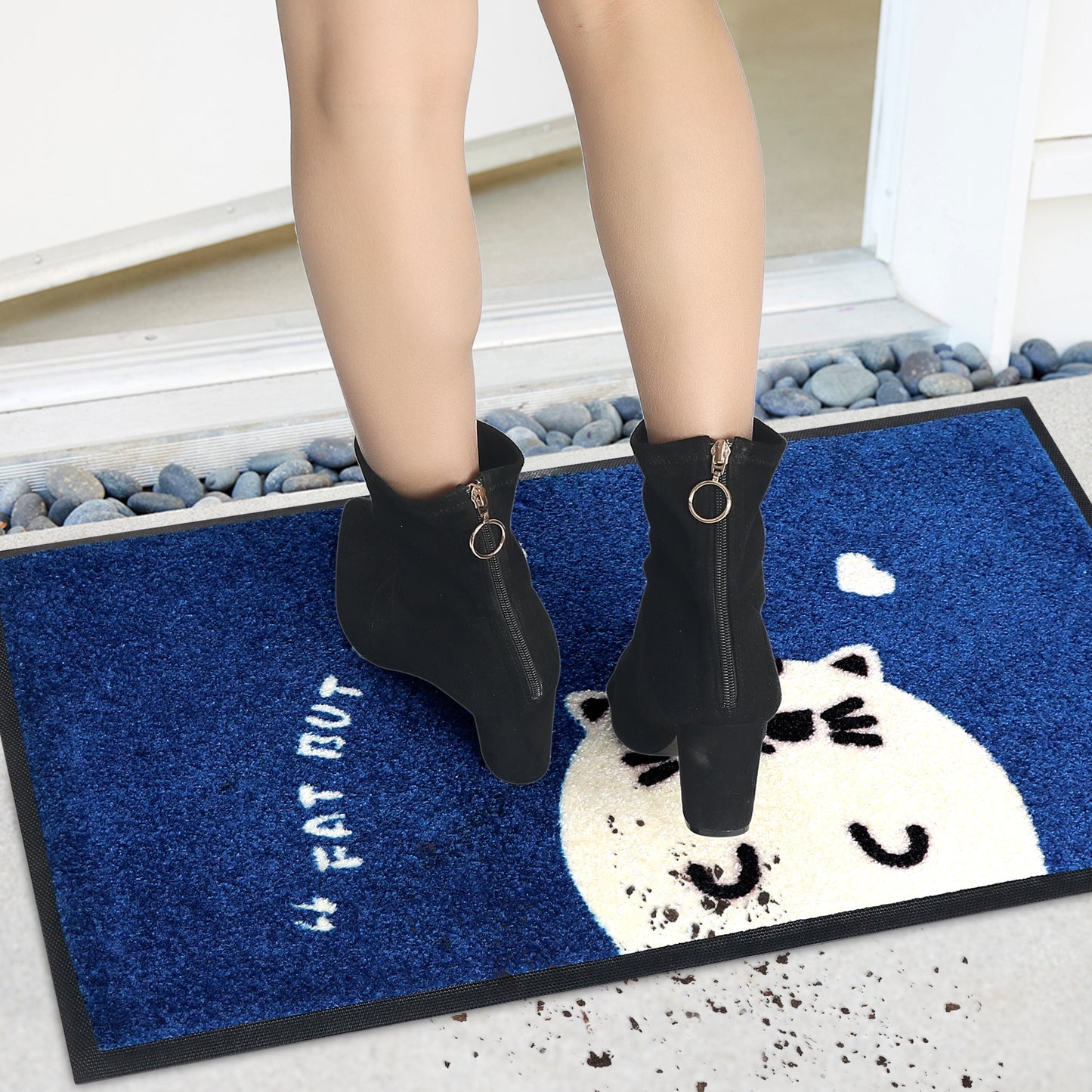 Front Door Mat Outside Entrance, Natural Rubber Mat, Cute Cartoon Pattern Door Mats