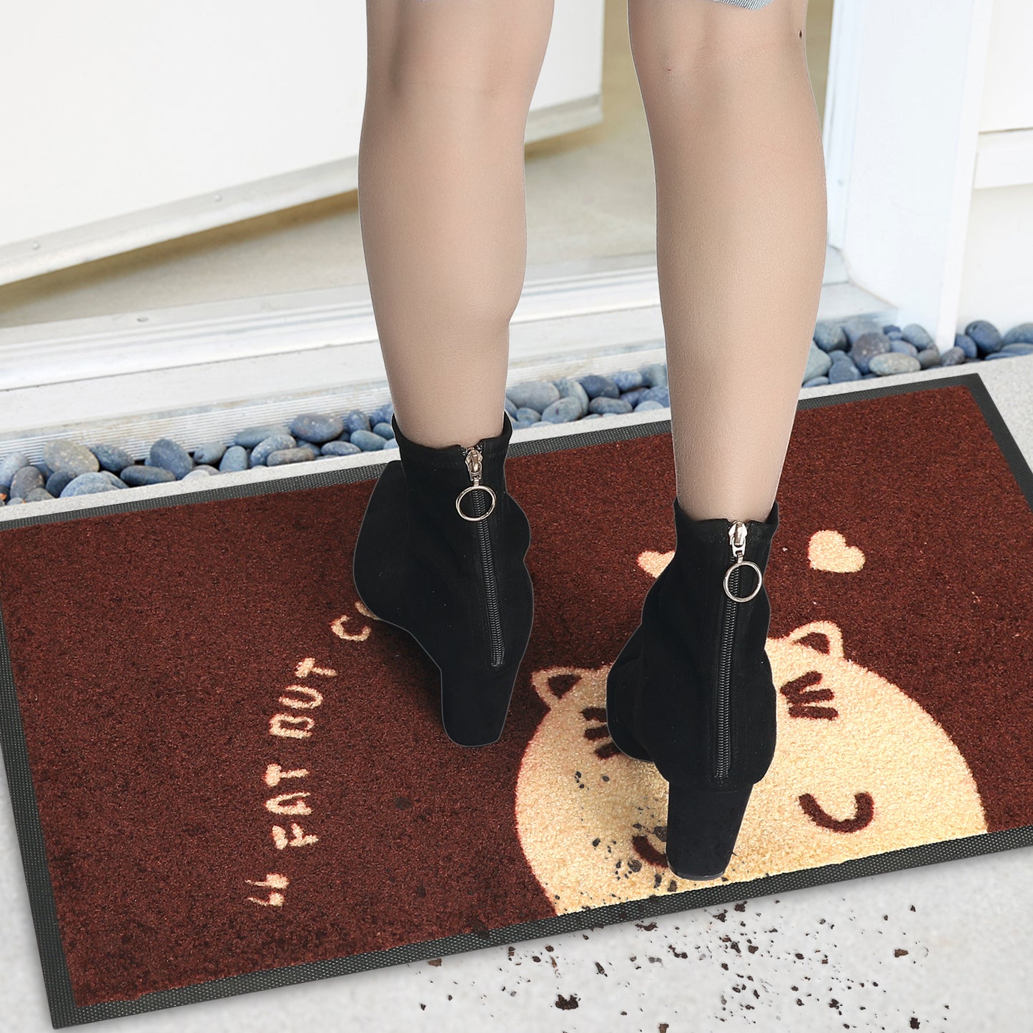 Front Door Mat Outside Entrance, Natural Rubber Mat, Cute Cartoon Pattern Door Mats