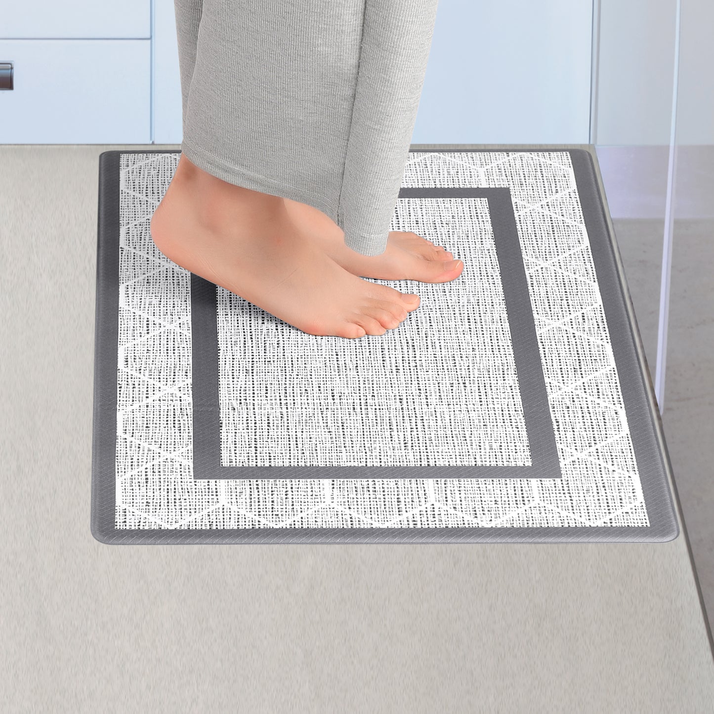 Geometry PVC Kitchen Mats, Waterproof Non-slip Washable and Oil Resistant Leather Kitchen Floor Mats