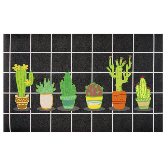 Cactus Kitchen Rug 1 Piece, Summer Farmhouse Decorations Black Pattern Runner Rugs