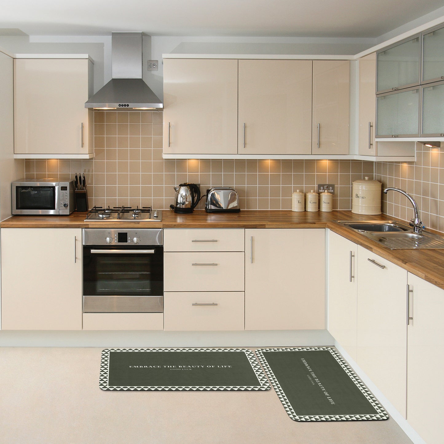 Abstract Geometric Pattern Kitchen Rug, Waterproof Non-Slip Soft Comfort Standing Kitchen Mats