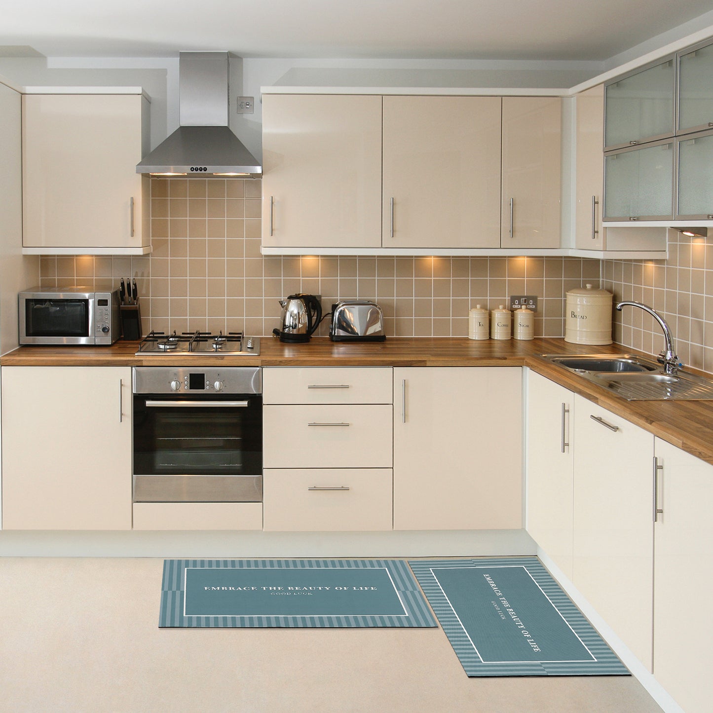 Abstract Geometric Pattern Kitchen Rug, Waterproof Non-Slip Soft Comfort Standing Kitchen Mats