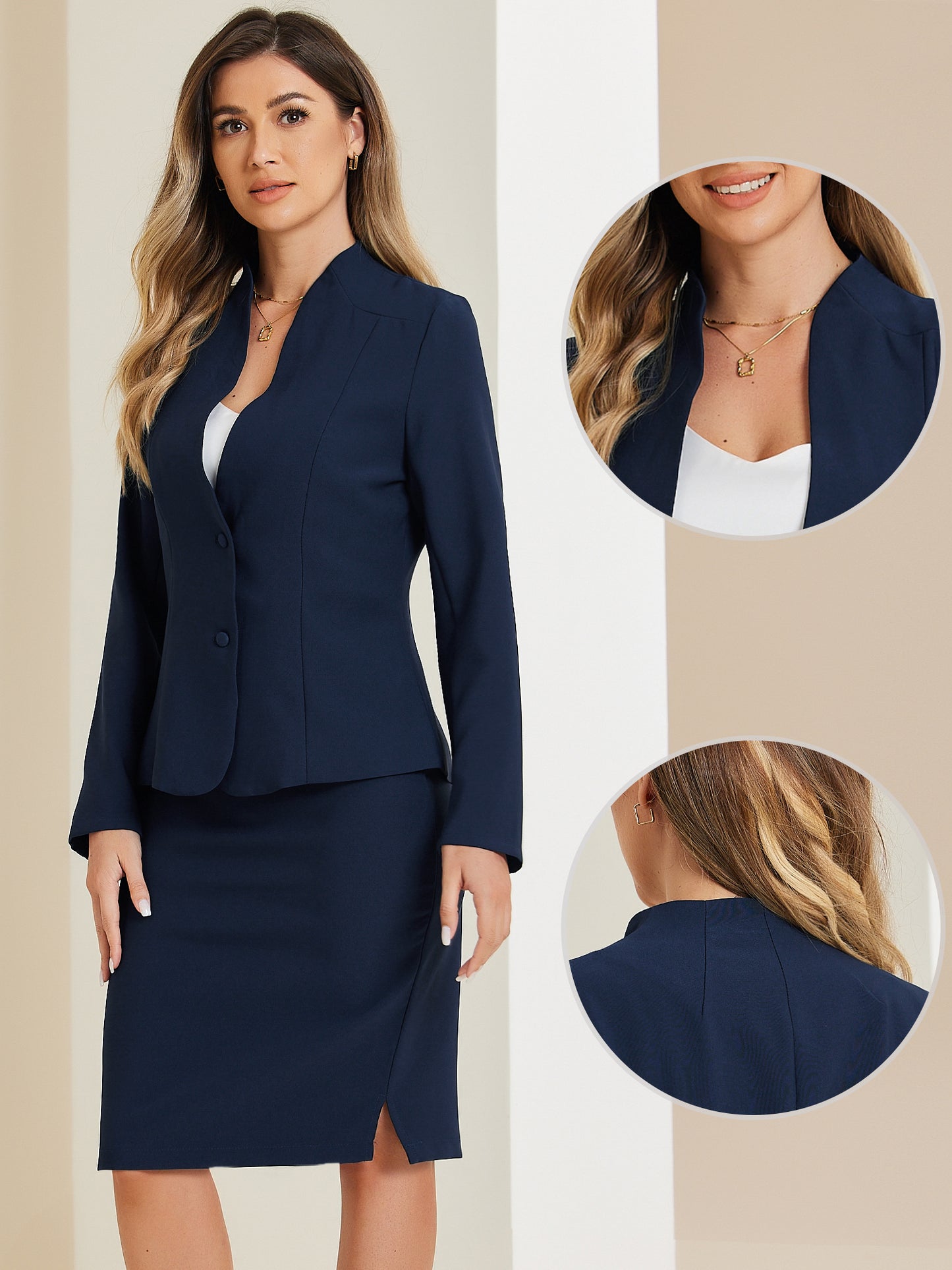 Women's 2 Piece Suit Skirt Set Business Formal Collarless Blazer and Pencil Skirt (Available in Plus Size)