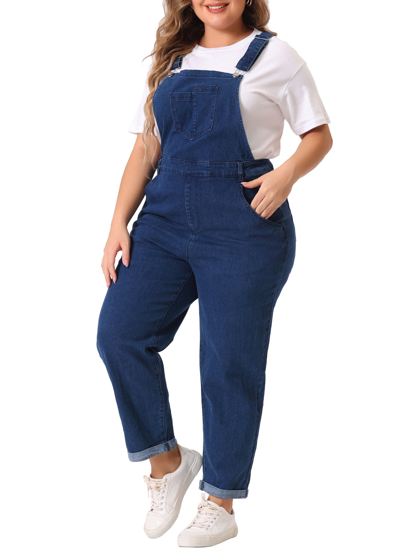 Women's Plus Size Casual Stretch Adjustable Denim Bib Overalls Jeans Pants Jumpsuit