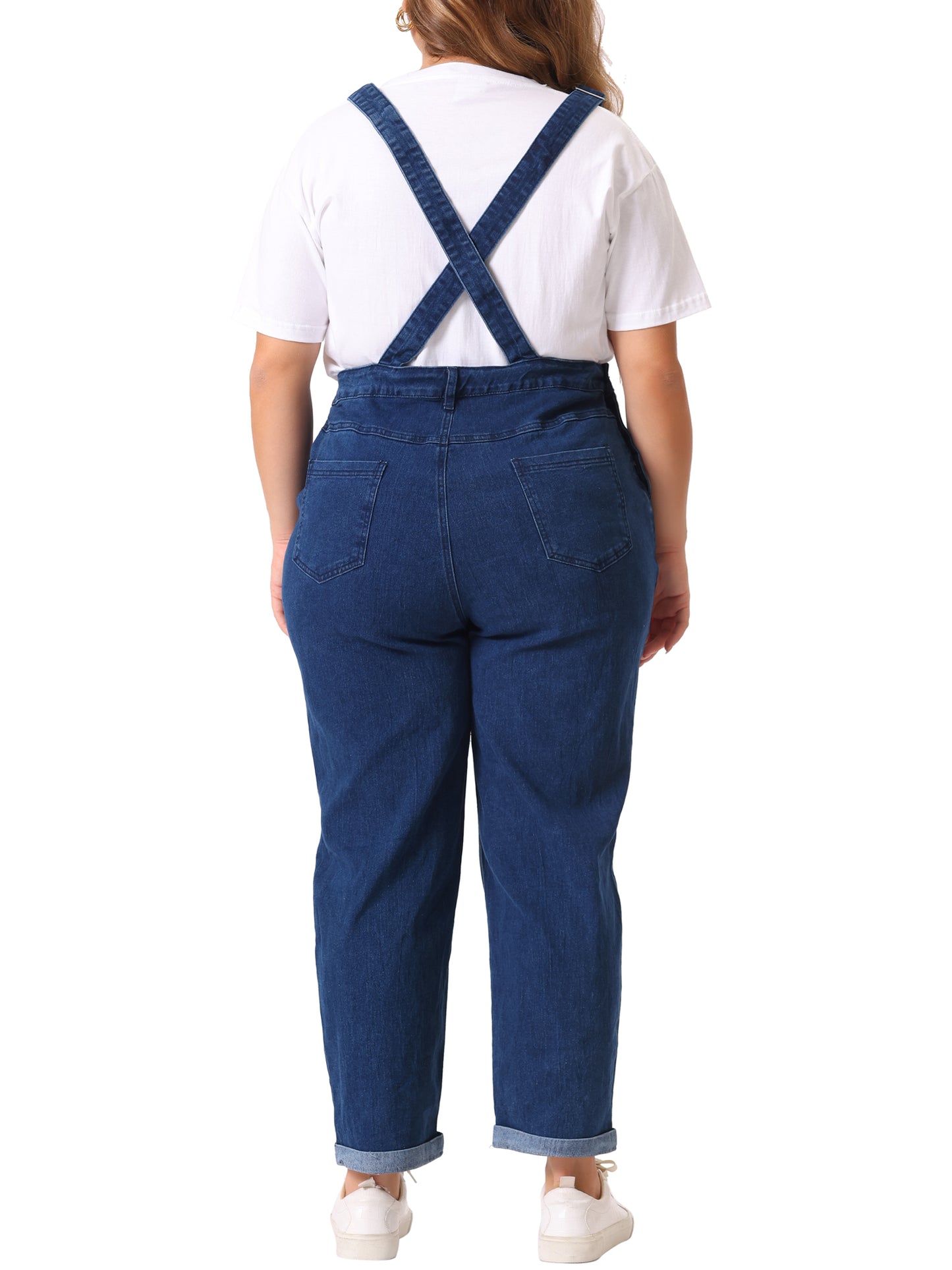 Women's Plus Size Casual Stretch Adjustable Denim Bib Overalls Jeans Pants Jumpsuit