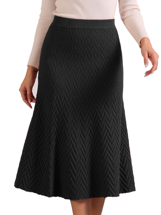 Women's Sweater Skirt High Waist Fall Stretchy Fishtail Cable Knit Midi Skirts