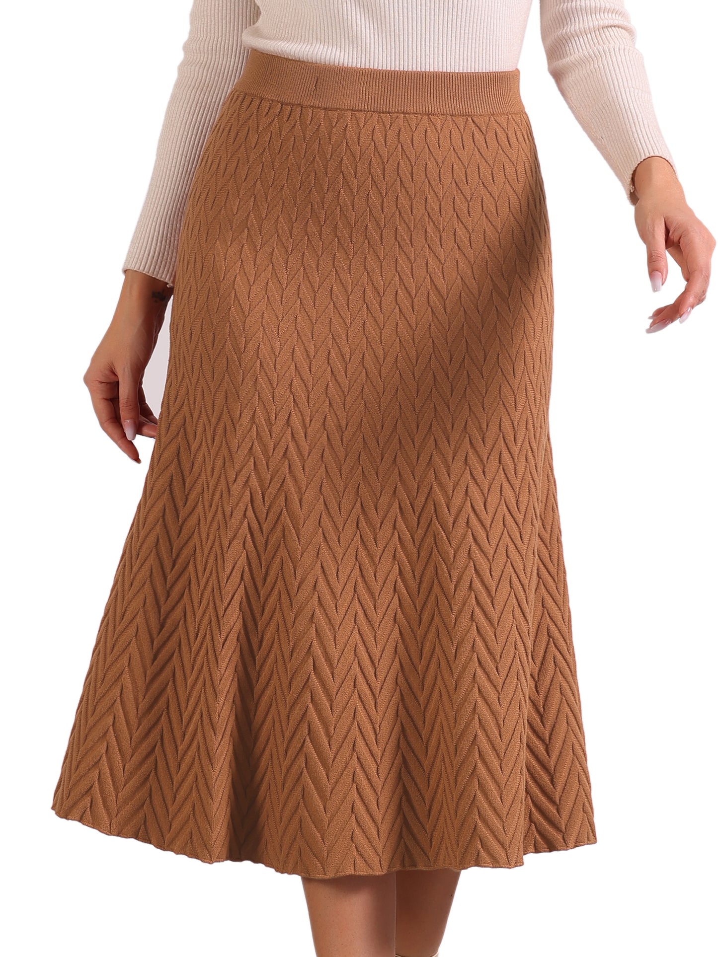 Women's Sweater Skirt High Waist Fall Stretchy Fishtail Cable Knit Midi Skirts