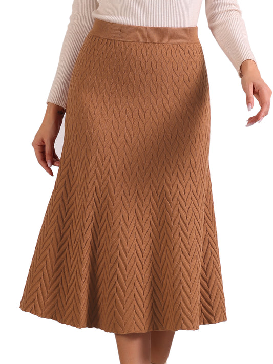 Women's Sweater Skirt High Waist Fall Stretchy Fishtail Cable Knit Midi Skirts