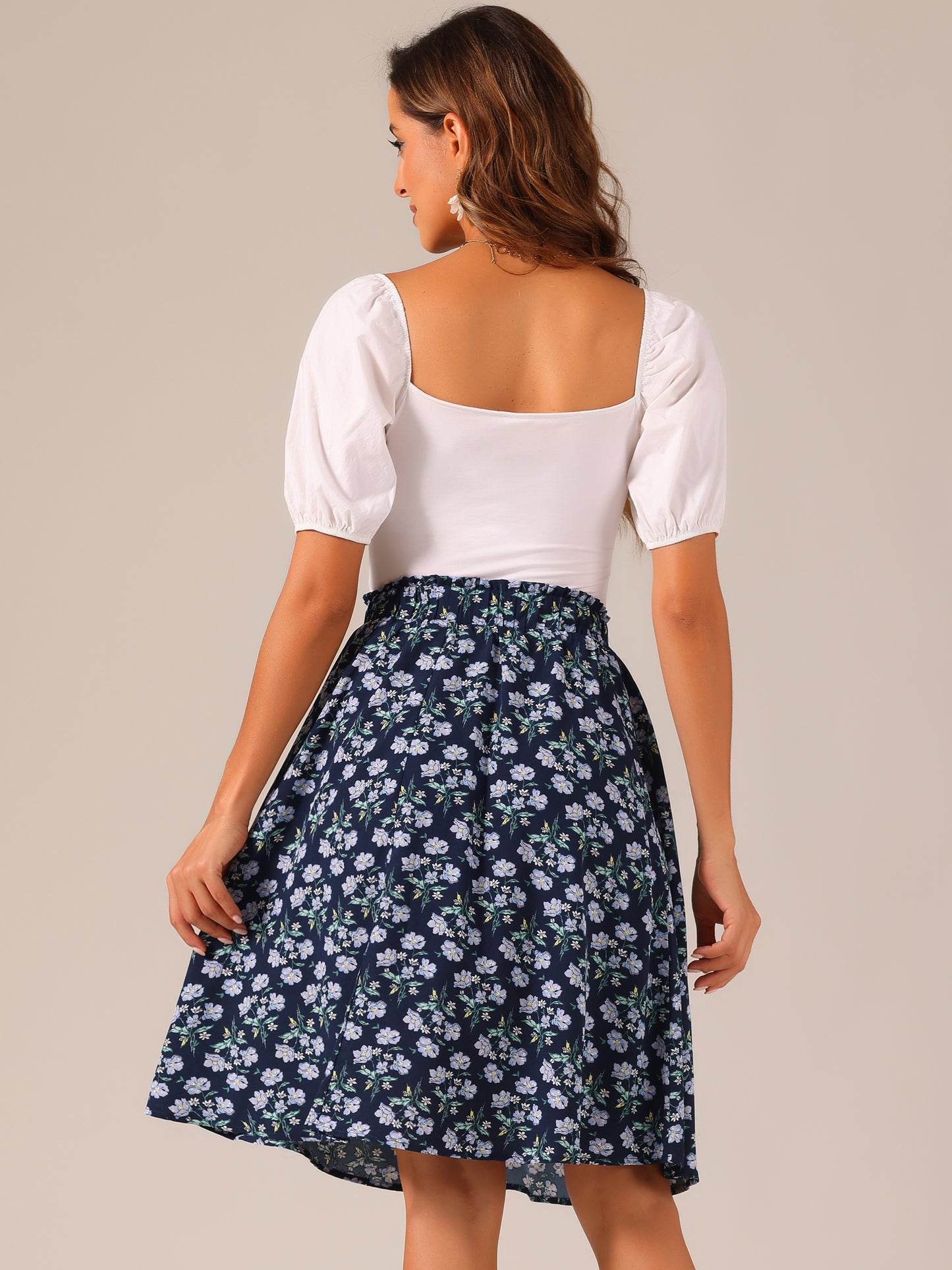 Falda floral de verano de corte A hasta la rodilla para mujer