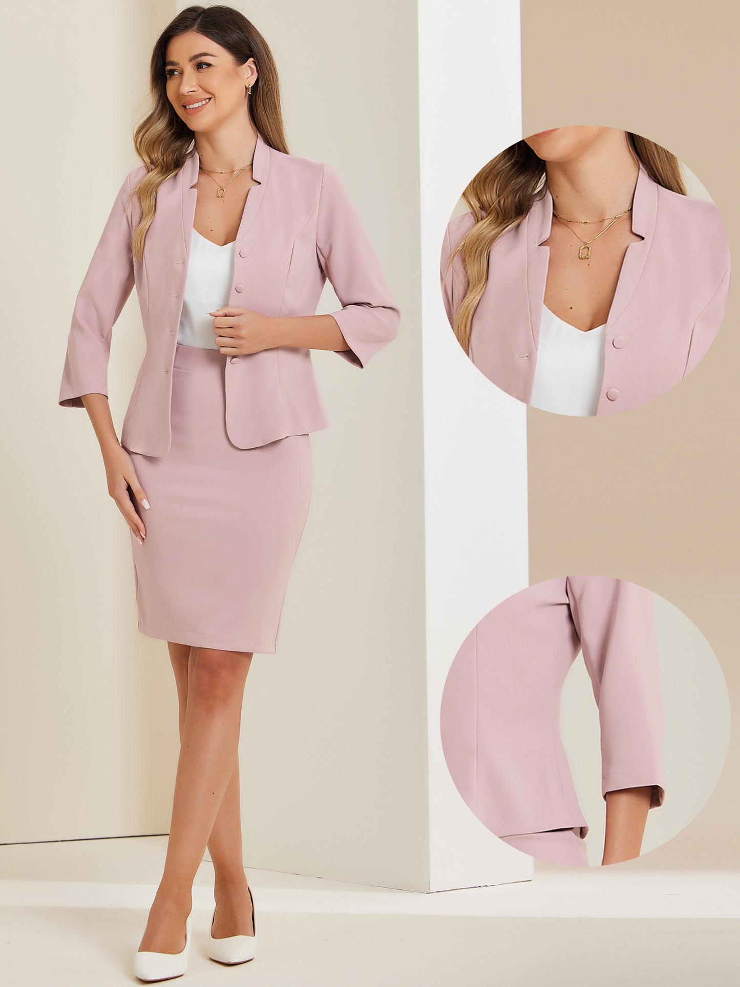 Women's 2 Piece Suit Skirt Set Notched Collar Casual Business Blazer Pencil Skirt